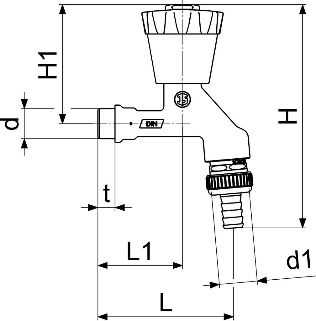 Js Auslaufventil,Abschliessbar M. Rb,Rv,Sv,Dn15,Matt Chr,Gr:gr/Schw