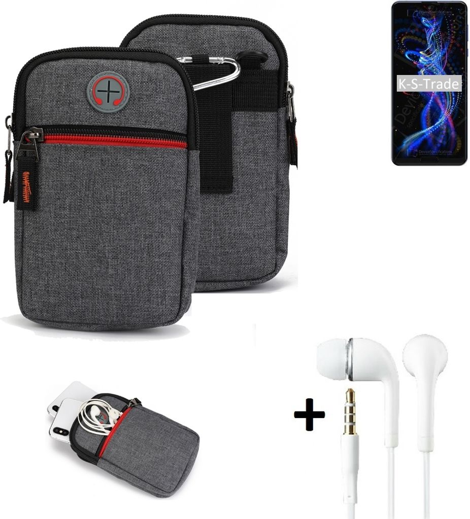 K-S-Trade Gürteltaasche + Kopfhörer kompatibel mit Sharp Aquos R5G Handy Tasche Holster Schutz Hülle Handy Hülle grau Zusatzfächer 1x