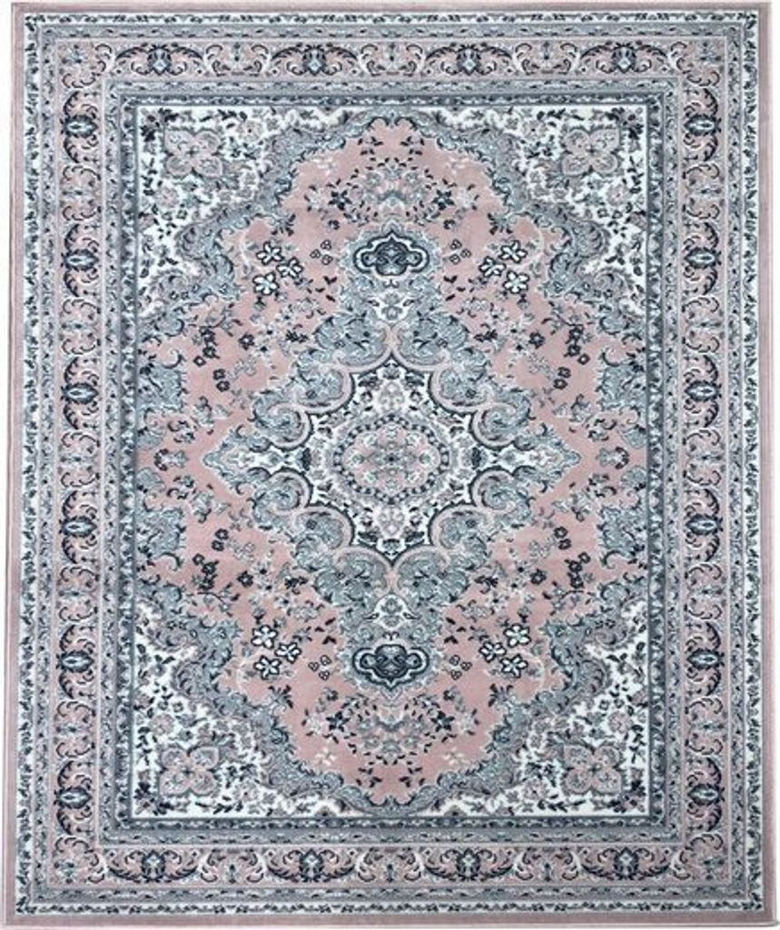Orientteppich in Rosa und Grau mit klassischem Muster – Waschbar & Stilvoll : 80x150 cm