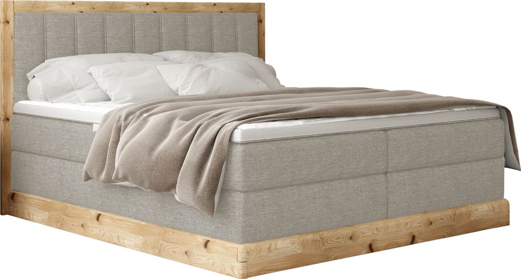 DomoHome Boxspringbett Schlafzimmerbett, Ideal für Ihr Schlafzimmer s Polsterbett, Größe: 204x160x116 cm ALMA Farbe: Esche