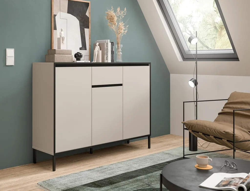 Buffet Tron 3 Portes : Solution Rangement Compacte Teinte Cachemire