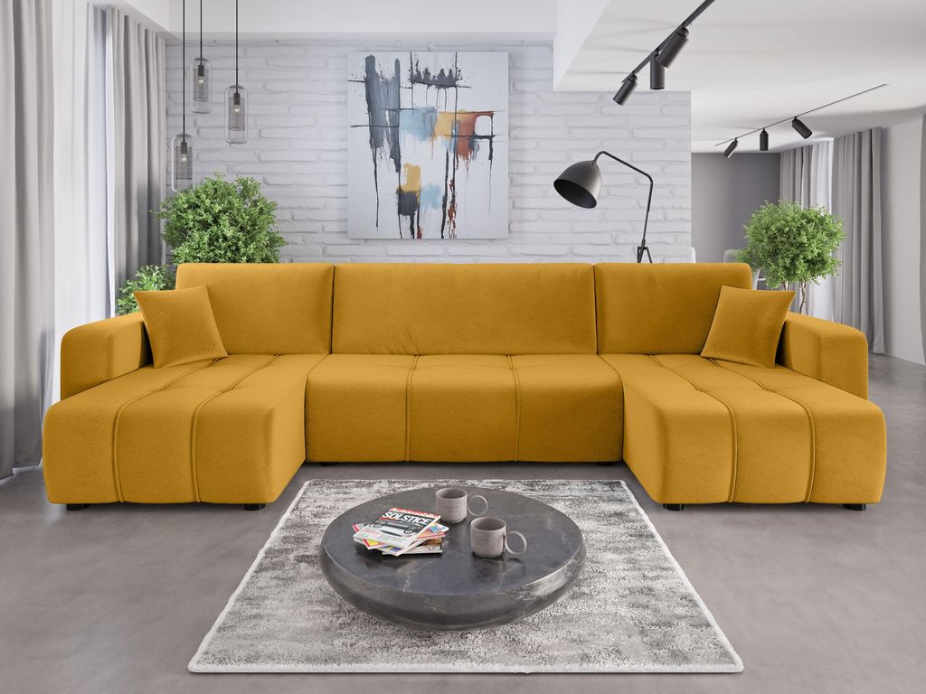 Couchgarnitur Sofa Sofagarnitur ALICE U im Stoff samt in U Form mit Schlaffunktion und Bettkasten Wohnlandschaft Polsterecke Couch Wellenfederung