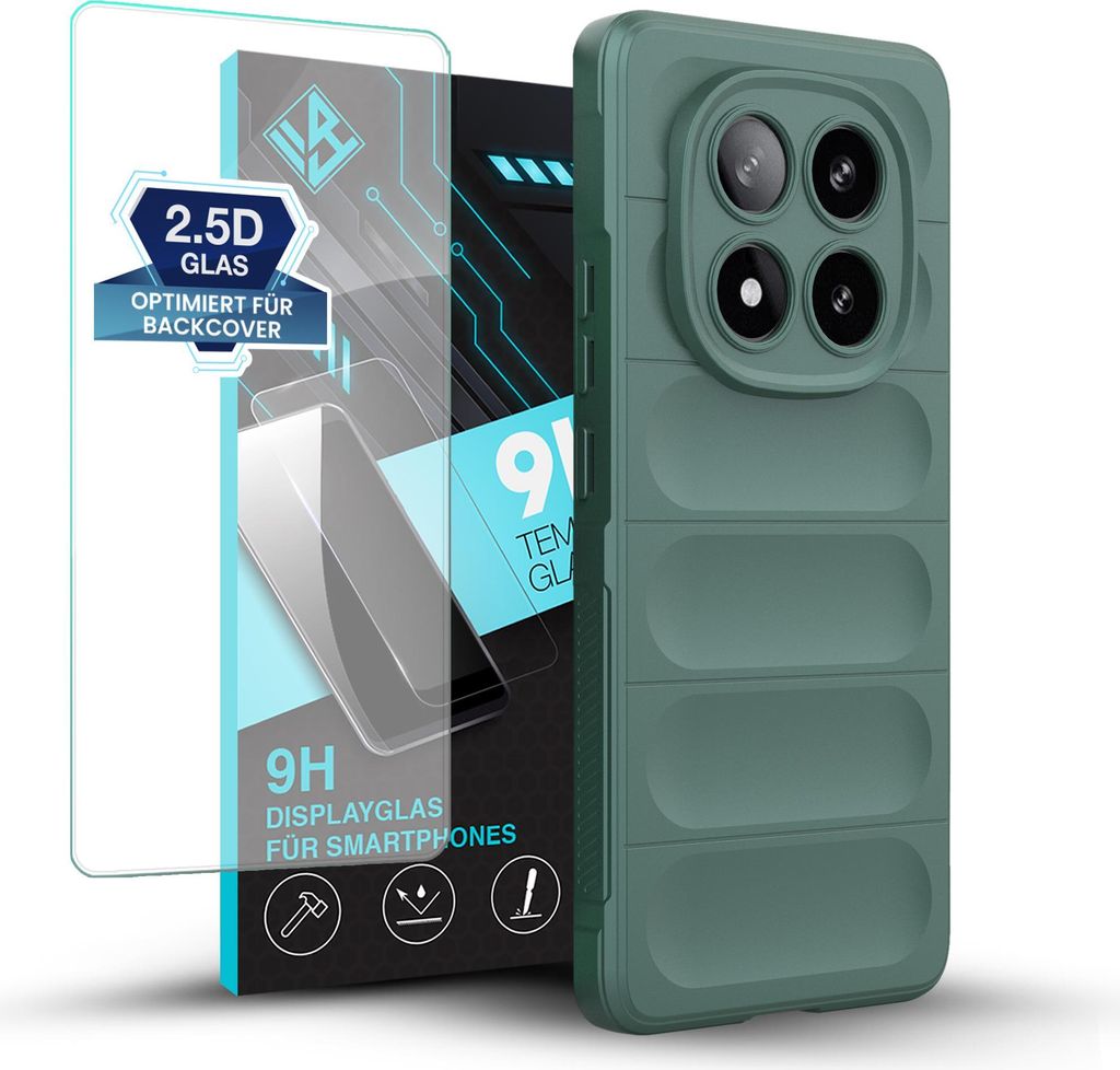 A phone case and screen protector are displayed against a white background.