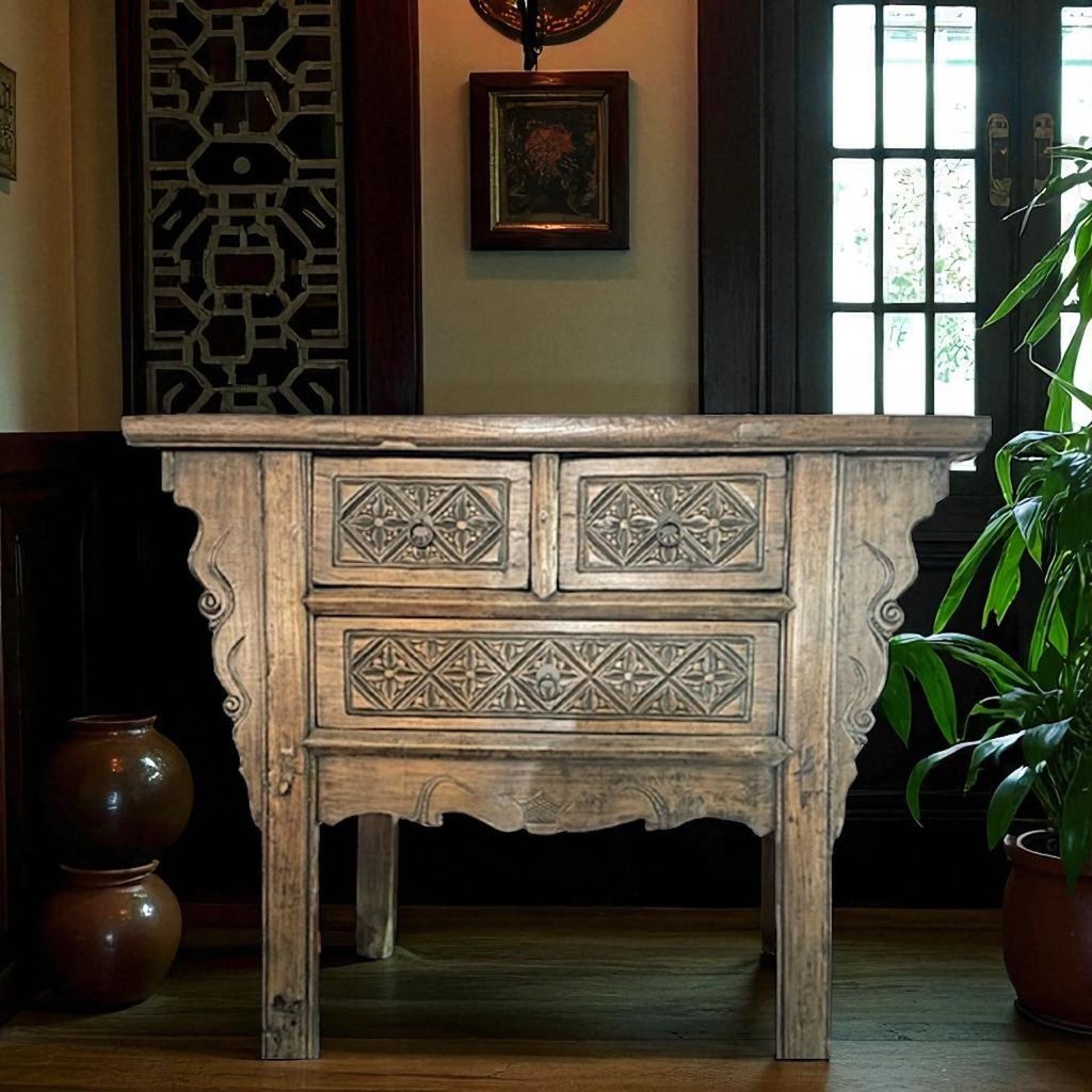 OPIUM OUTLET Konsole Konsolentisch Telefon-Tisch Kommode Sideboard Stehtisch Möbel Holz Antik Vintage asiatisch chinesisch orientalisch mit Schubf...
