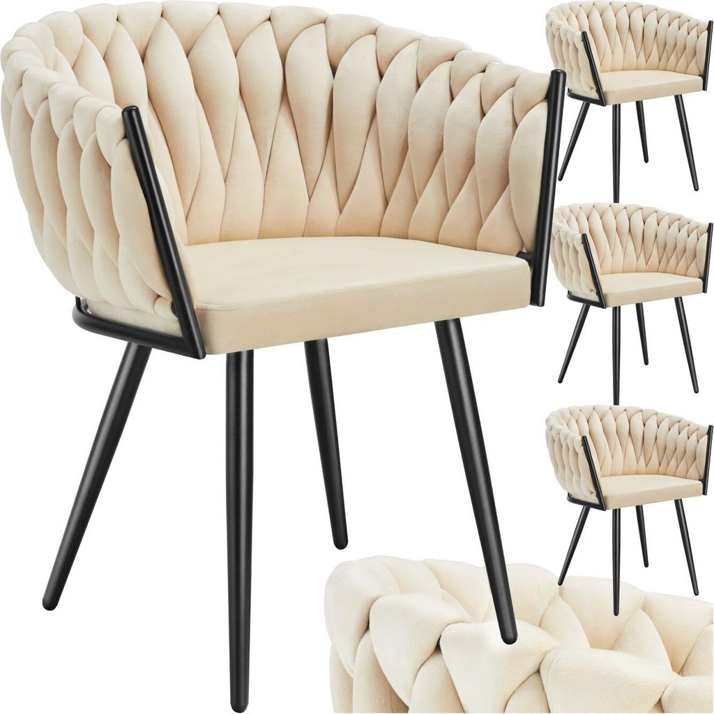Set Esszimmerstuhl Astano Samt, Knotendesign - Sand, 4er Produktbild 