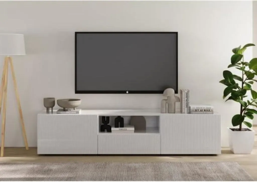 Meuble TV RICCIONE Blanc 184cm : Rangez Tout et Gagnez de l'Espace au Salon