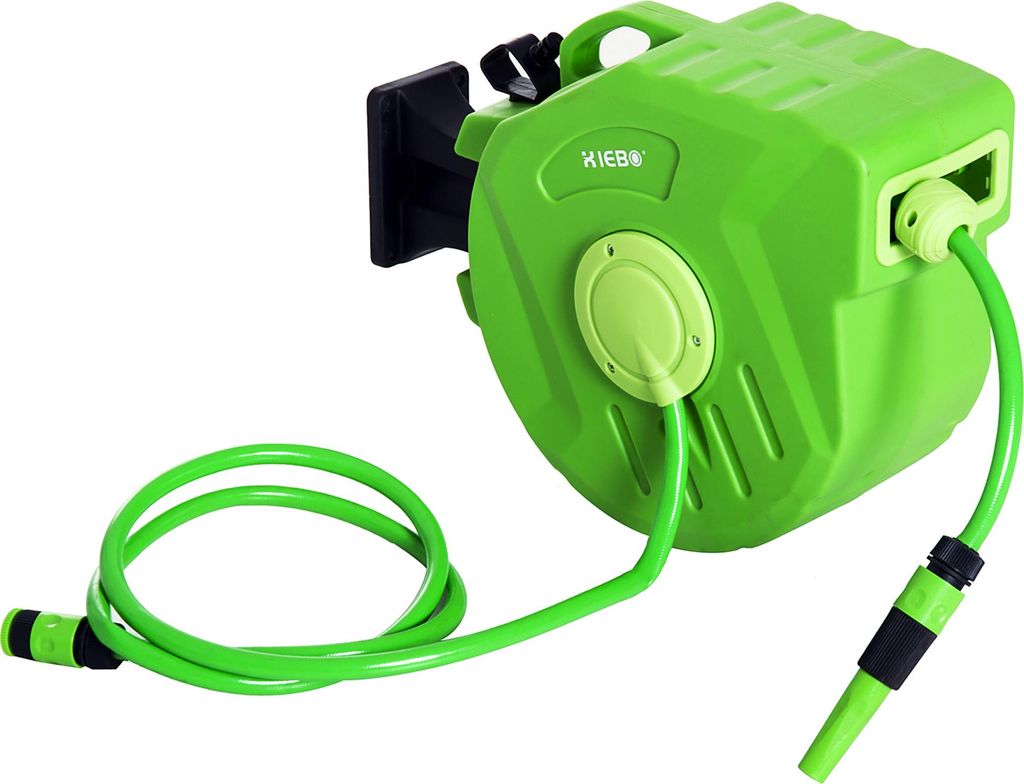 Fortuna Lai Schlauchtrommel 15m Automatik Schlauchaufroller schwenkbar ideal für Druckluft & Gartenarbeit in Grün