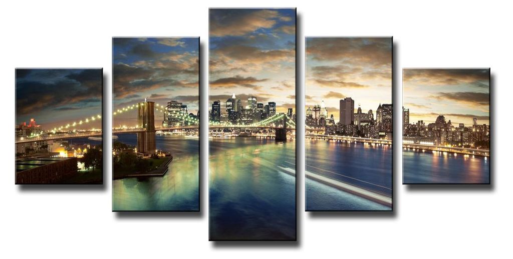 6417 New York Skyline Leinwandbild 5-teilig 100x50 cm