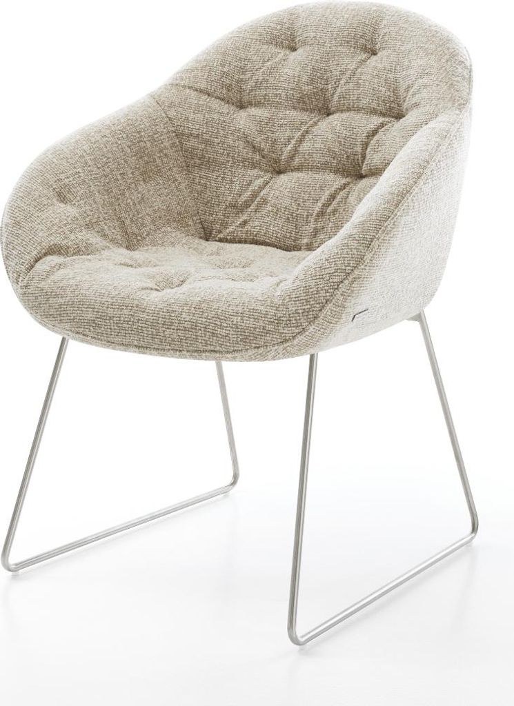 DELIFE Esszimmerstuhl Gaio-Flex Webstoff Soft Beige Kufengestell Edelstahl
