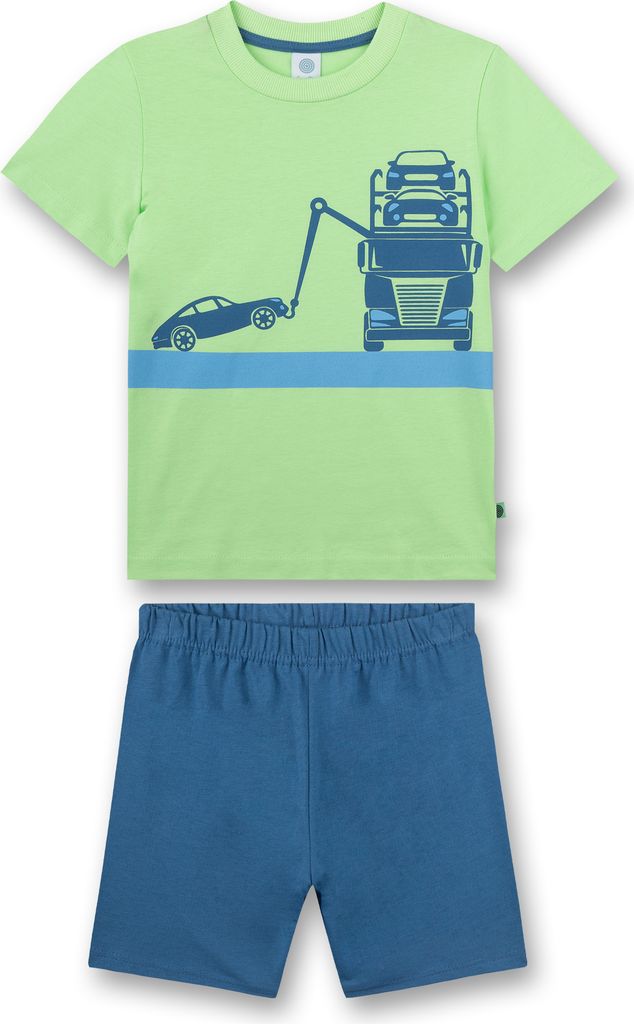 Sanetta Jungen Schlafanzug kurz Bio Baumwolle Blau Grün Laster