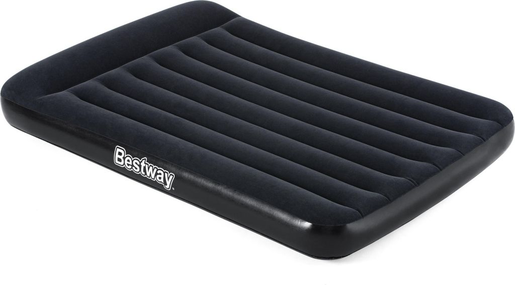 A black air mattress on a white background.