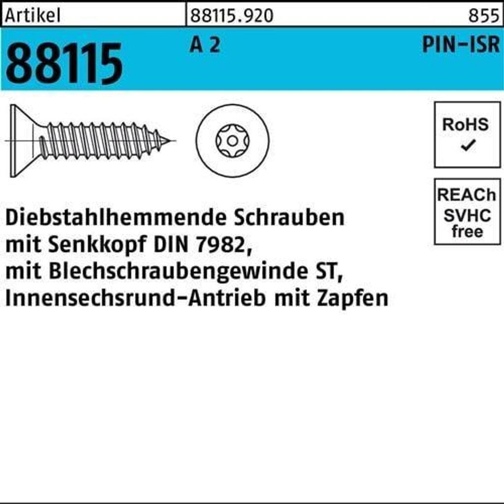 Schraube R 88115 diebstahlh. Seko ISR Zapfen 4,2 x 25 A 2