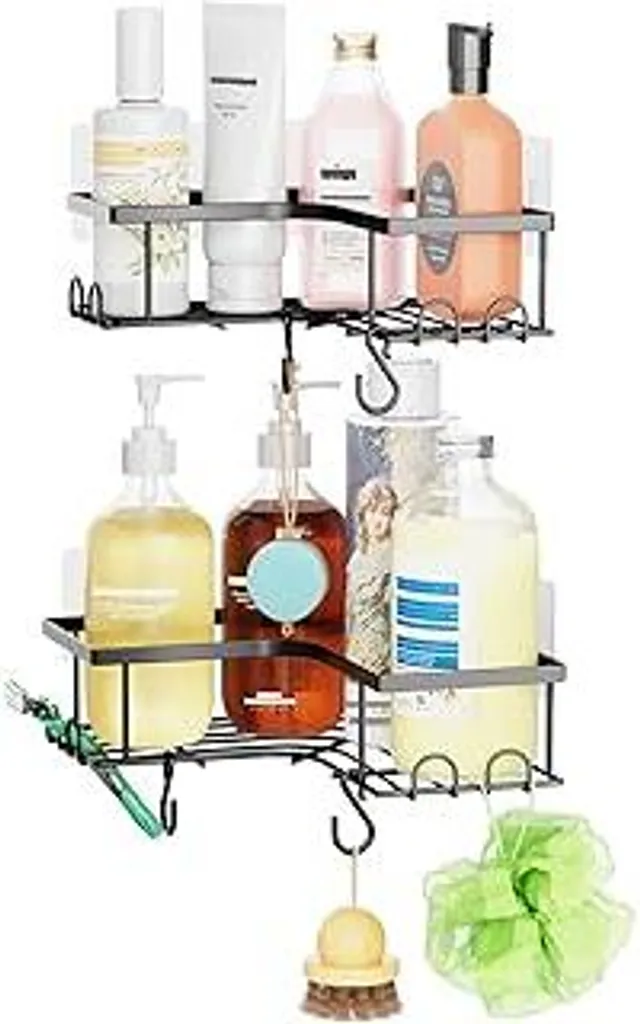 Organizer Doccia SUMAITech per Famiglie - Set 2 Mensole Nere Inox