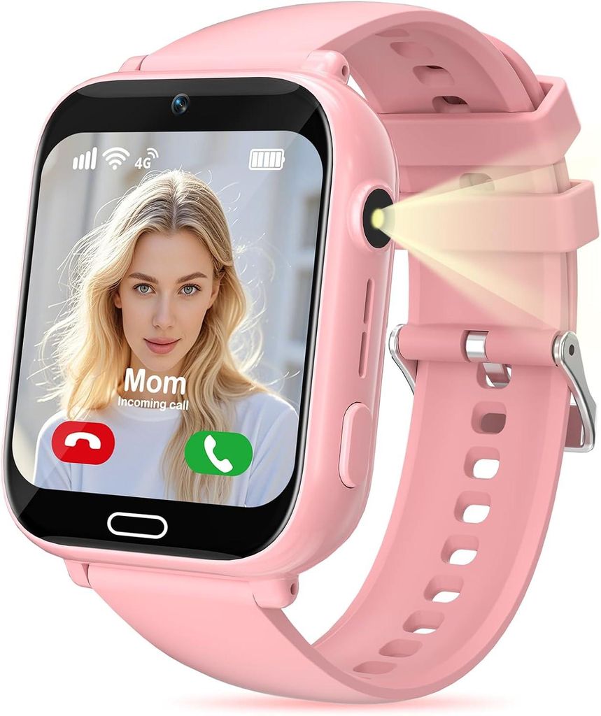 4G Kinder Smartwatch mit GPS, Telefon, Videoanrufe, Voice-Chat, SOS, Spiele, Wecker, Schulmodus, Taschenlampe