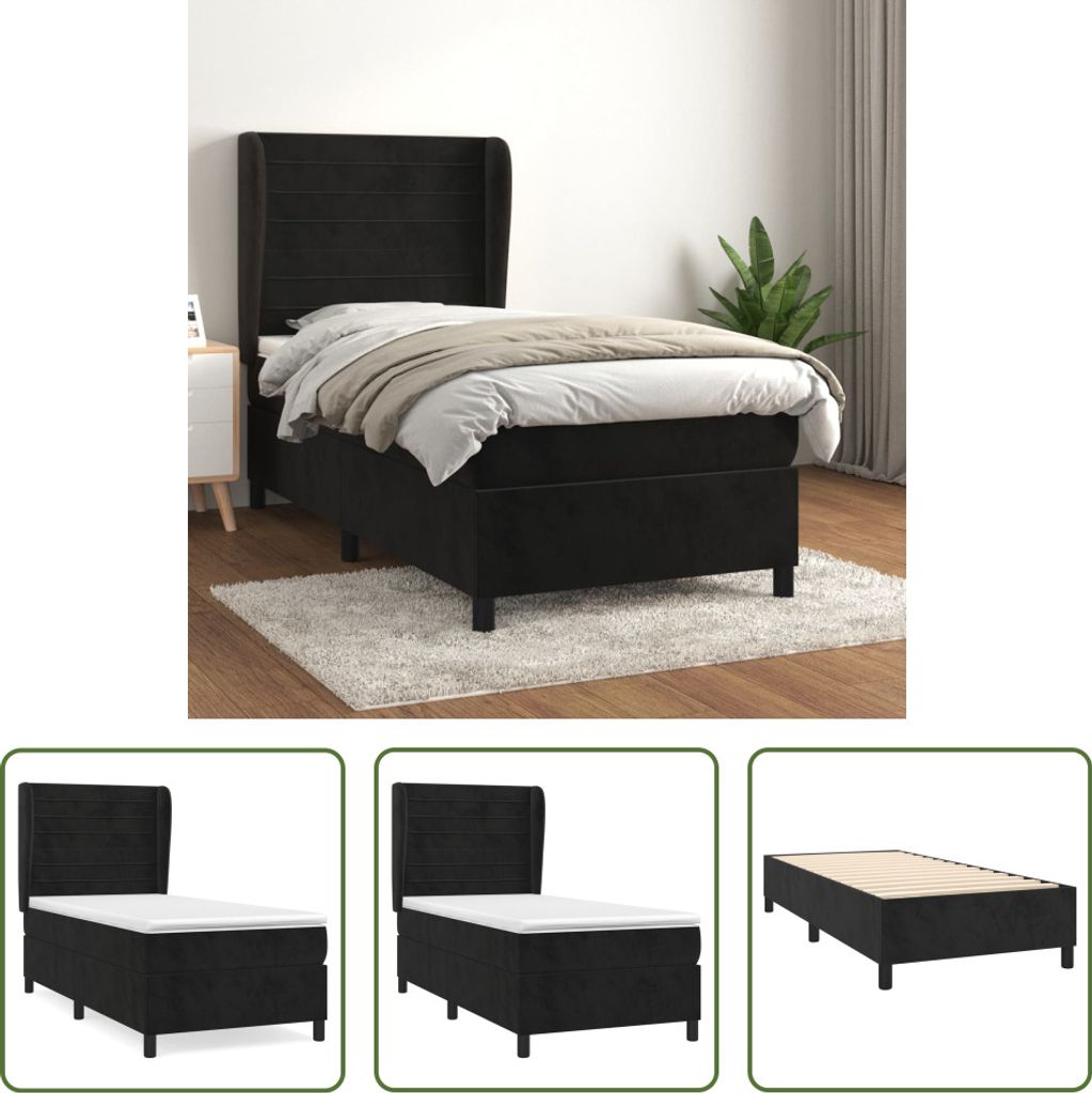 The Living Store Boxspringbett mit Matratze Schwarz 100x200 cm Samt