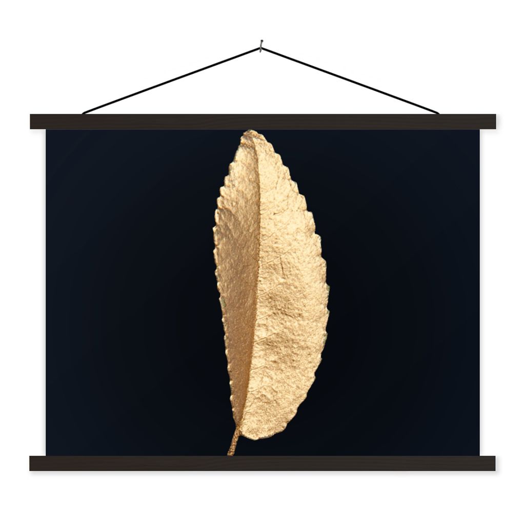 MuchoWow Textilposter Blätter - Schwarz und Gold - Luxus - Chic - Natur 120x90 cm mit schwarzem Rahmen - Aufhänger für Poster