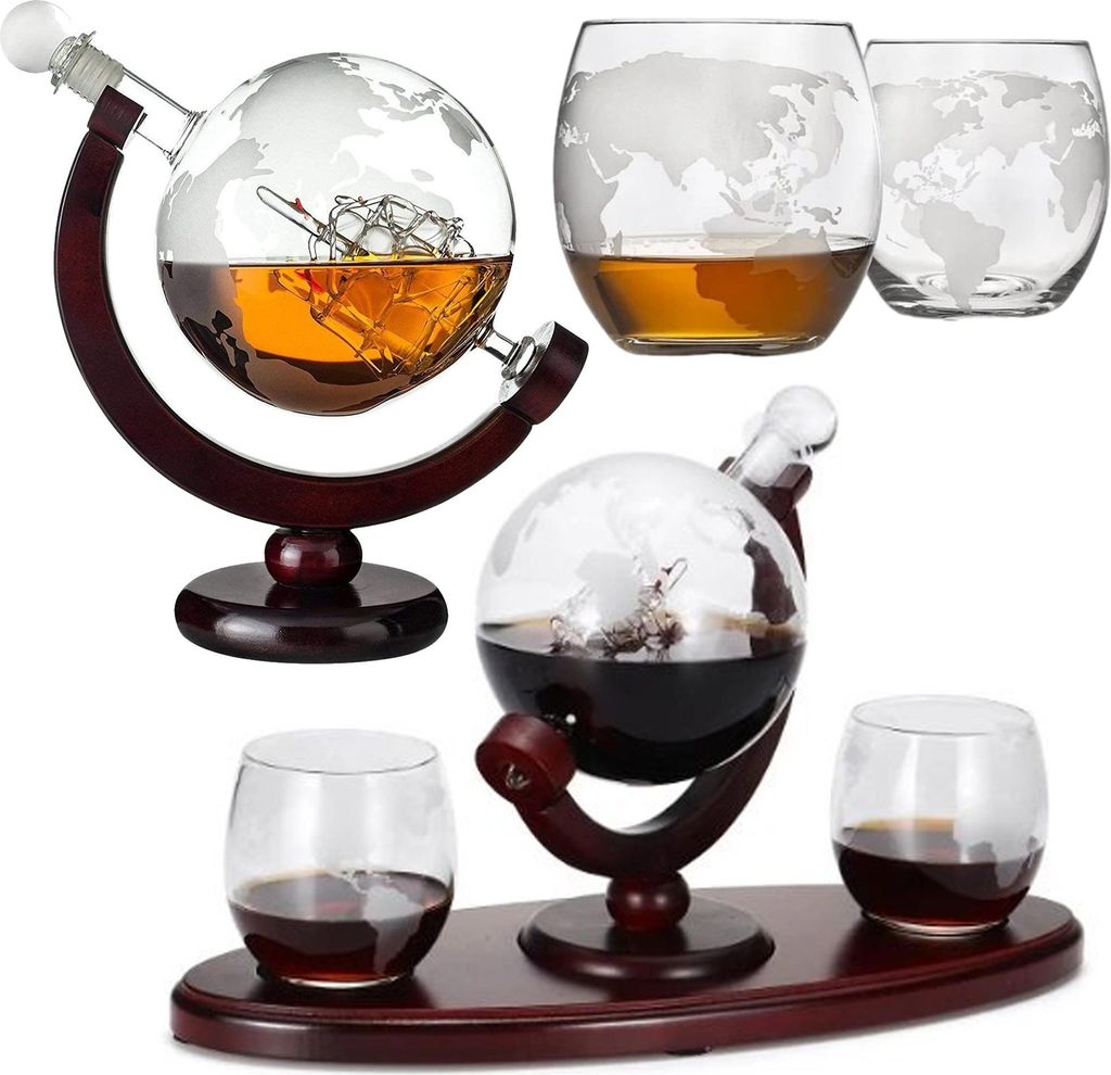 Karafka Do Whisky Globus Statek Stojak Prezent Premium Zdjęcie produktu 