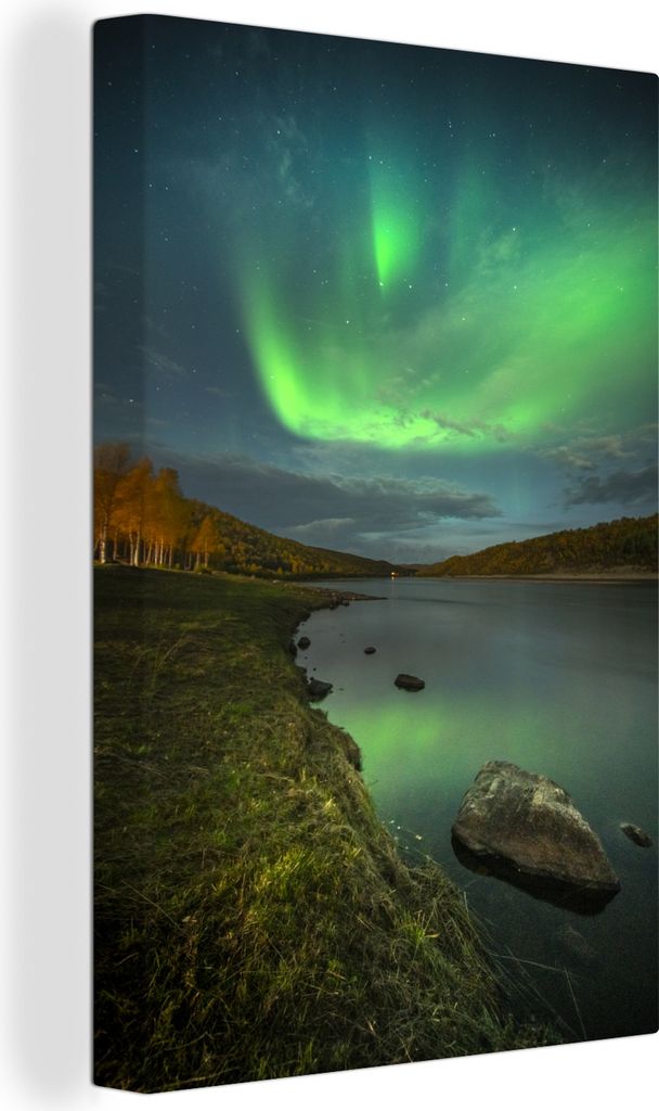 OneMillionCanvasses - Leinwandbilder - 90x140 cm, Finnland - Nordlichter - Bäume, Wandbilder Kunstdruck Wanddekoration - Foto auf Leinwand - Gem...