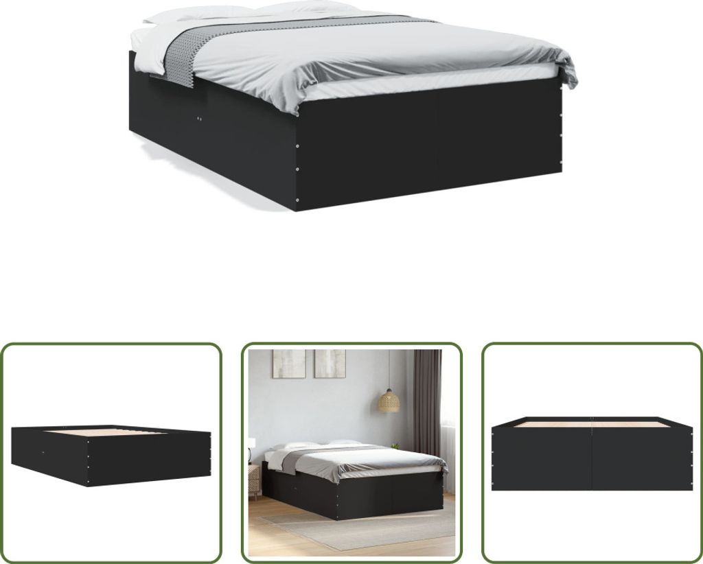 The Living Store Bettgestell Schwarz 135x190 cm Holzwerkstoff