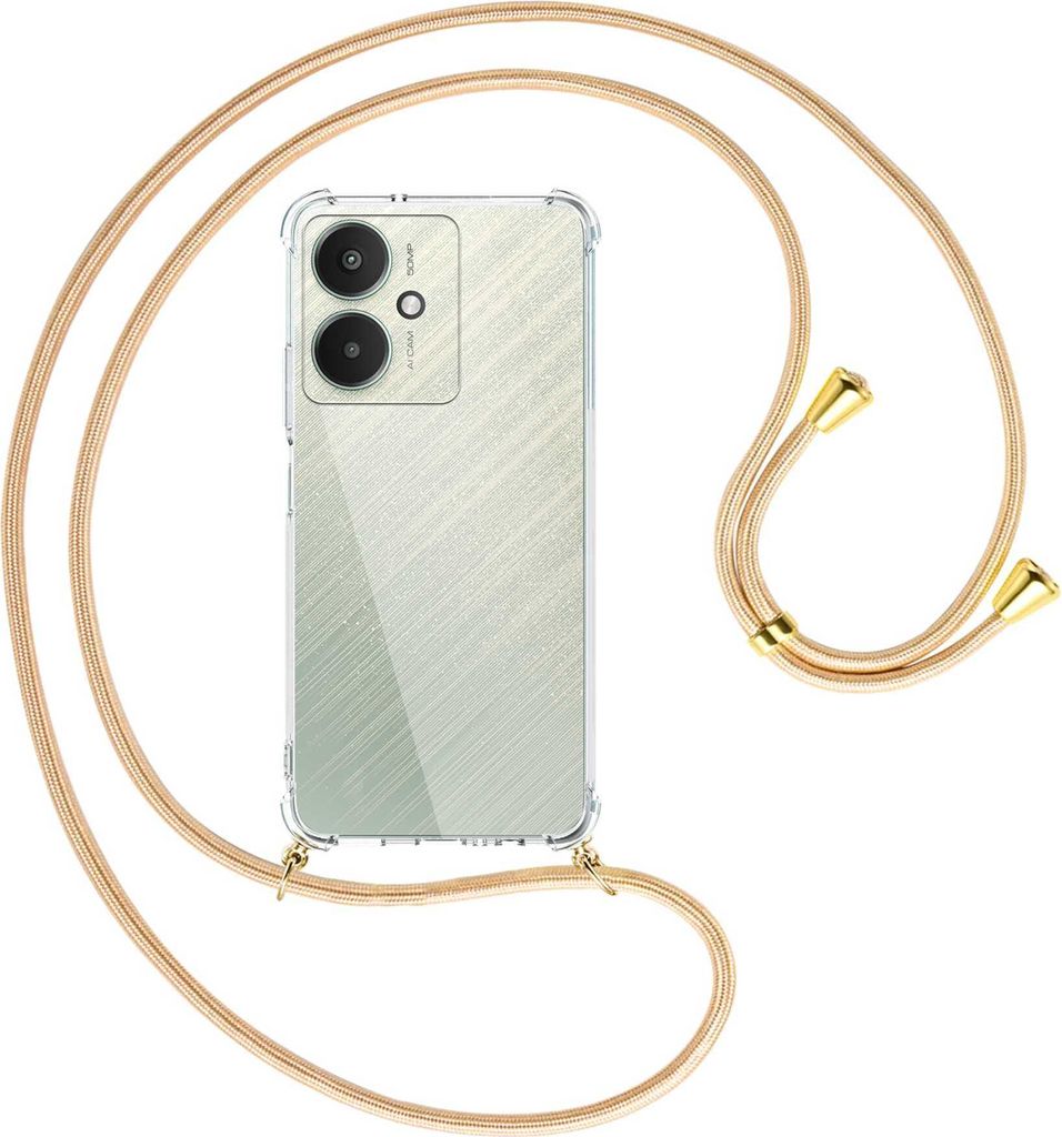 Handykette Backcover-Schutzhülle mit Band (Metall goldfarben) für Xiaomi Redmi 13C 5G, Poco M6 5G - Goldkordel