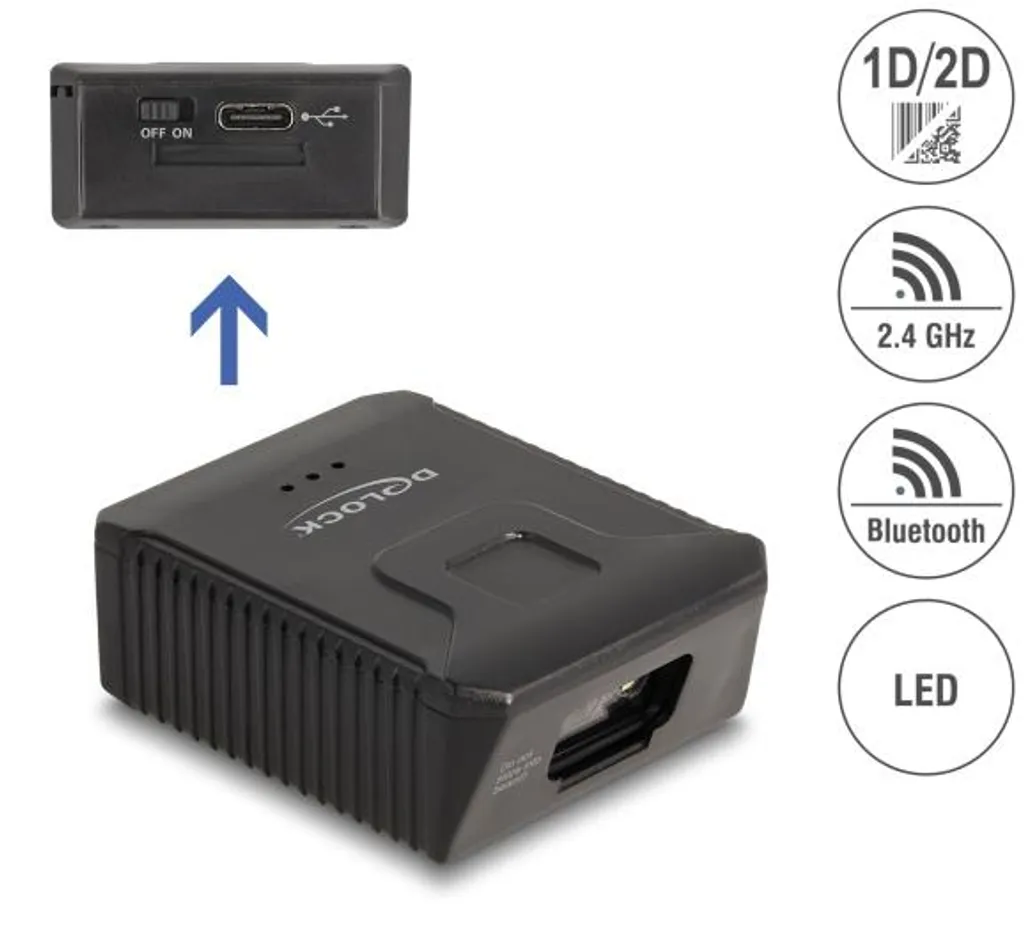 Lecteur Code-barres Portable DELOCK pour Support de Main de Sécurité