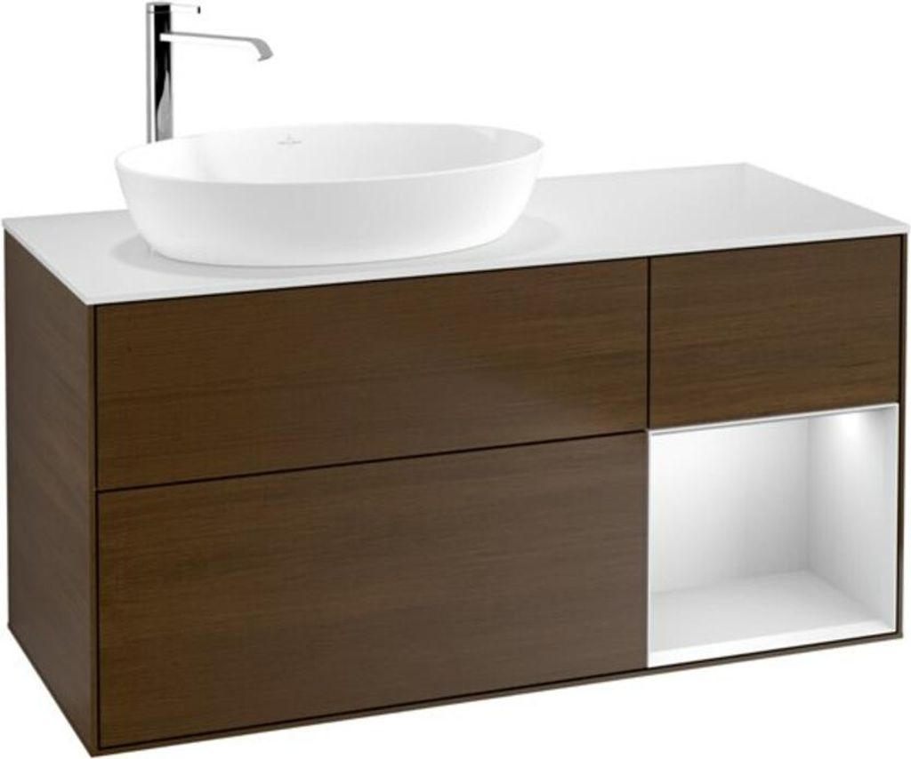 V&B Waschtischunterschrank Finion 120cm, Pl wh. m, Reg wh. m Lac, wal ven