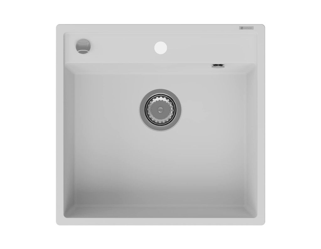 GranMaster MAGMA Granitspüle Weiß (53x50 cm) – Einzelbecken ohne Abtropffläche inkl. Siphon – PZH- & Antibakteriell