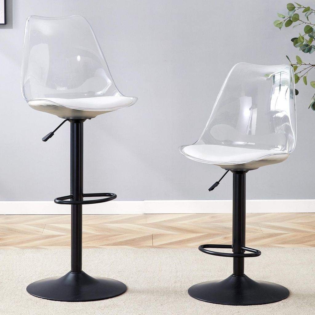 MODFU 2er-Set Barhocker mit Transparente Rückenlehne,Drehstuhl mit Höhenverstellbar und 360° drehbar,Esszimmerstuhl mit schwarzen Metallbeinen f...