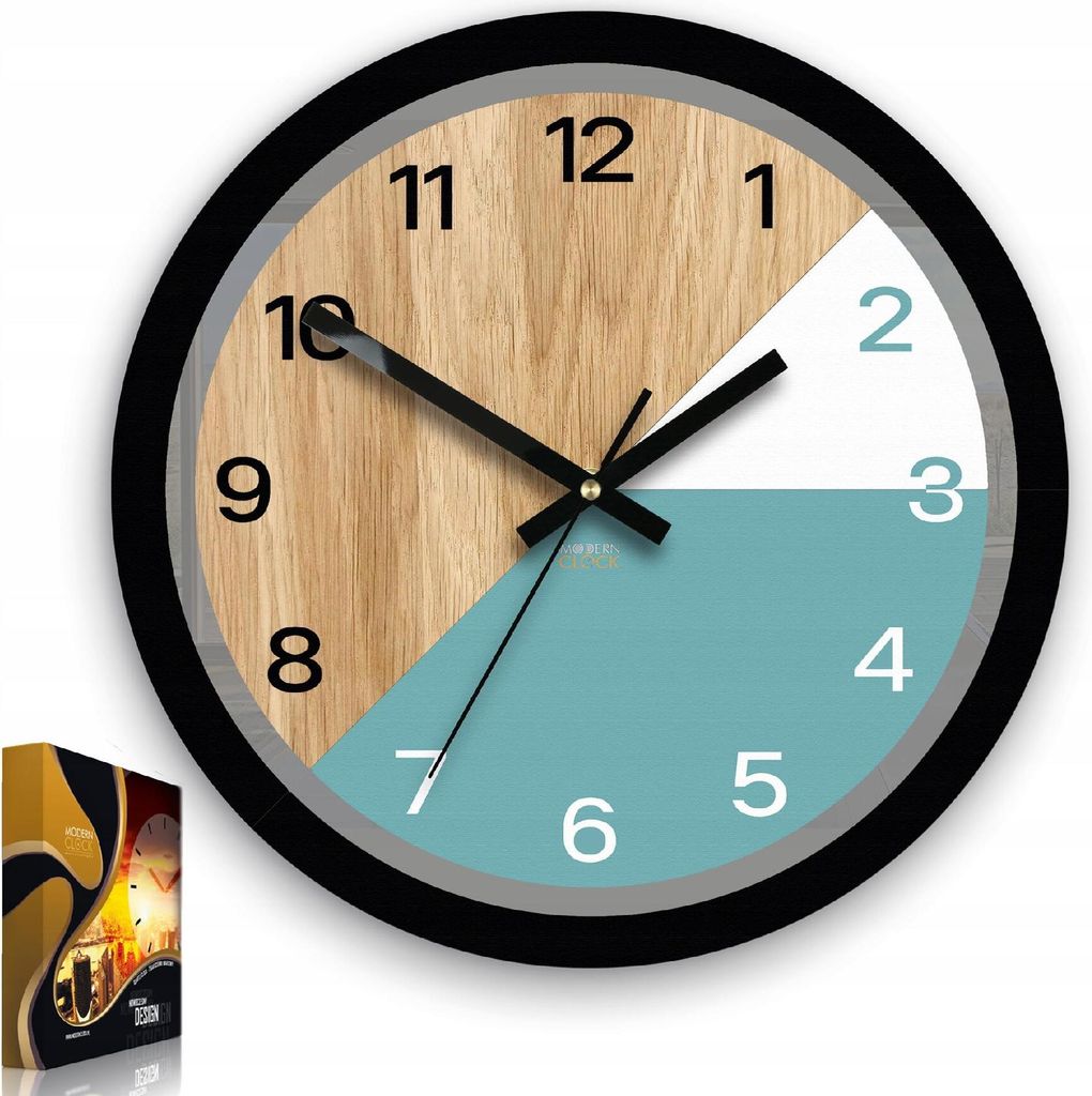 ModernClock, Wanduhr, Wohnzimmer, 33cm, große Wanduhr aus Eiche, Paris blau