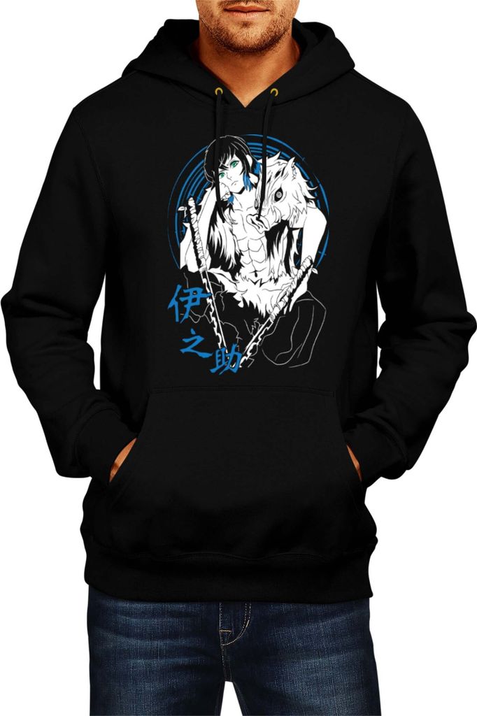 Herren Kapuzenpullover Demon Anime Slayer Inosuke Hashibara 005, Man 2XL / Schwarz