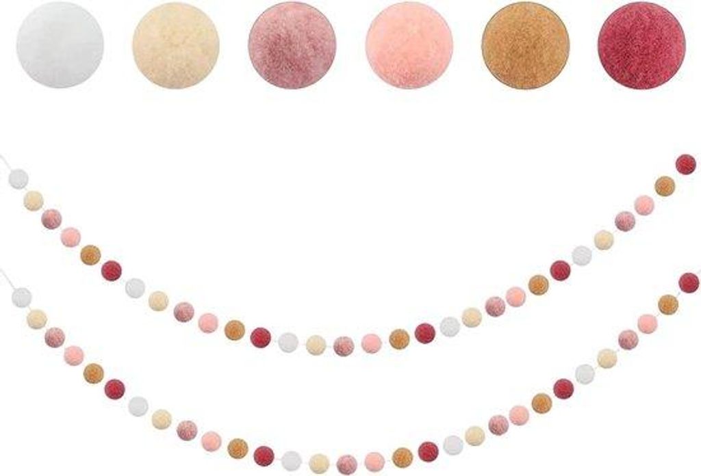 Allecto Plus – 2er-Set Pompon-Girlanden zur Dekoration des Kinderzimmers mit 60 Filzkugeln – Bunt und kreativ – Ideal zum Basteln und als Par...
