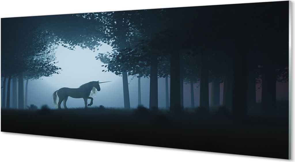 Glasbilder 125x50 Wandkunst Las Nacht Einhorn