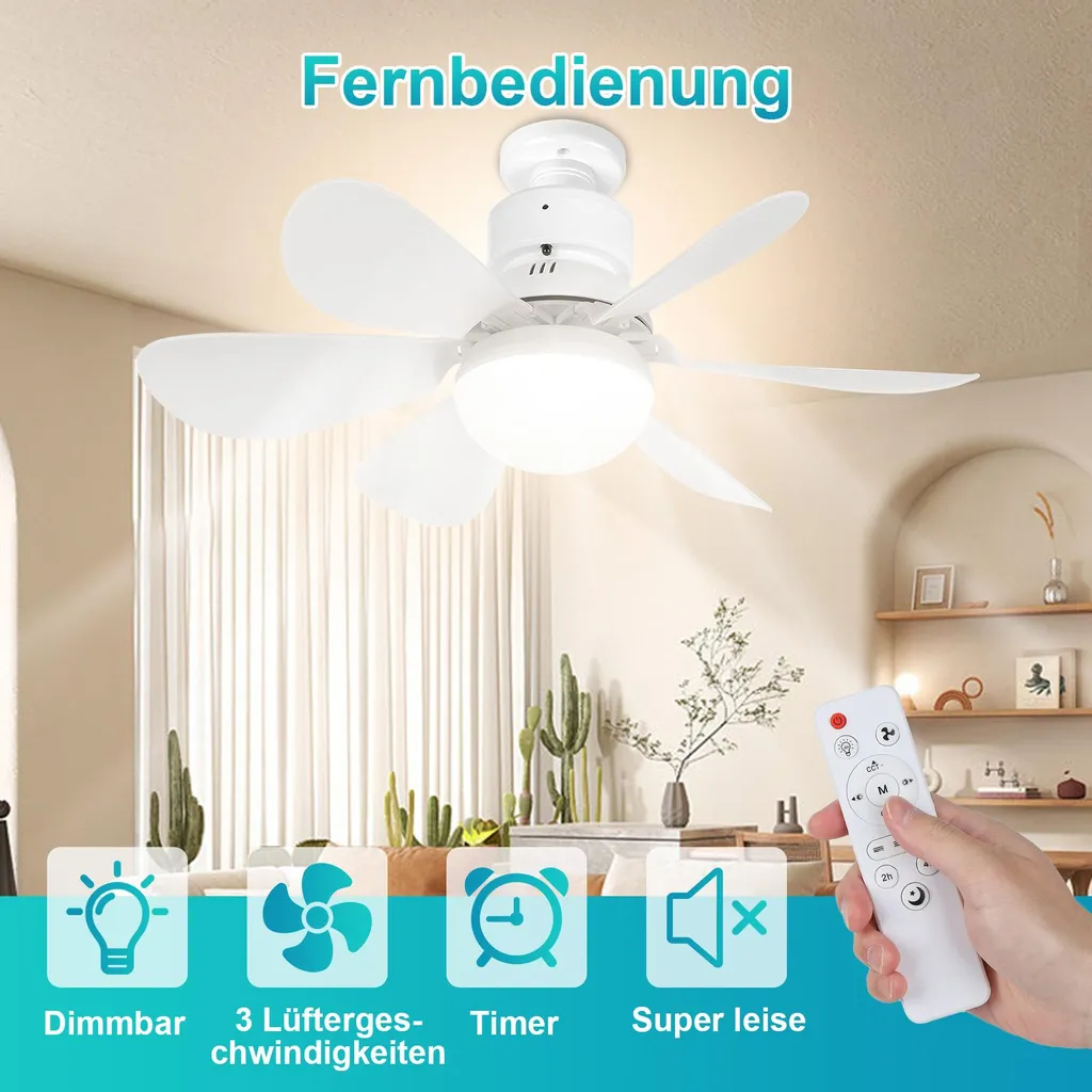 Lampe ventilateur E27 40W silencieuse avec 3 températures de couleur