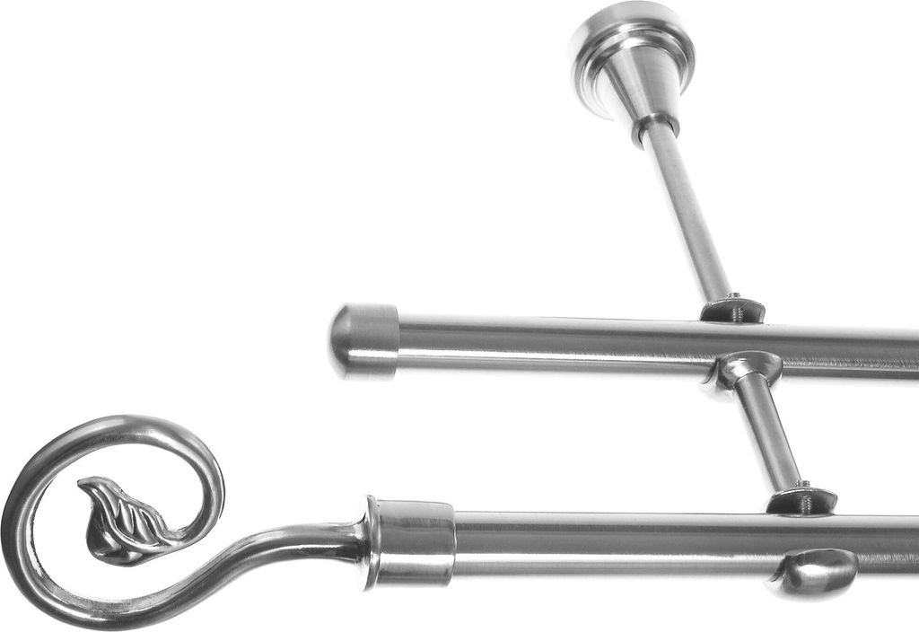Gardinenstange mit Wandhalterung I Metall Edelstahl Look Ø 16mm I 2-läufig I H24