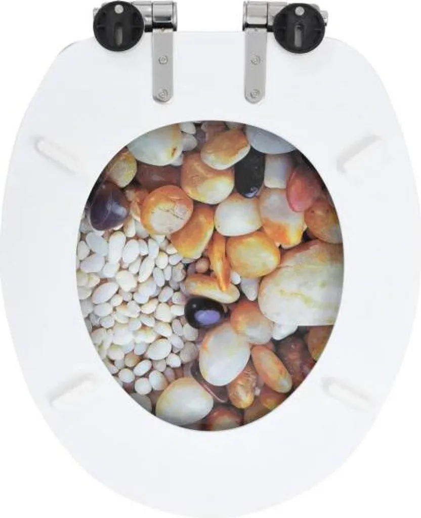 vidaXL Sedile per WC con coperchio a chiusura morbida Design a ciottoli in MDF - 11