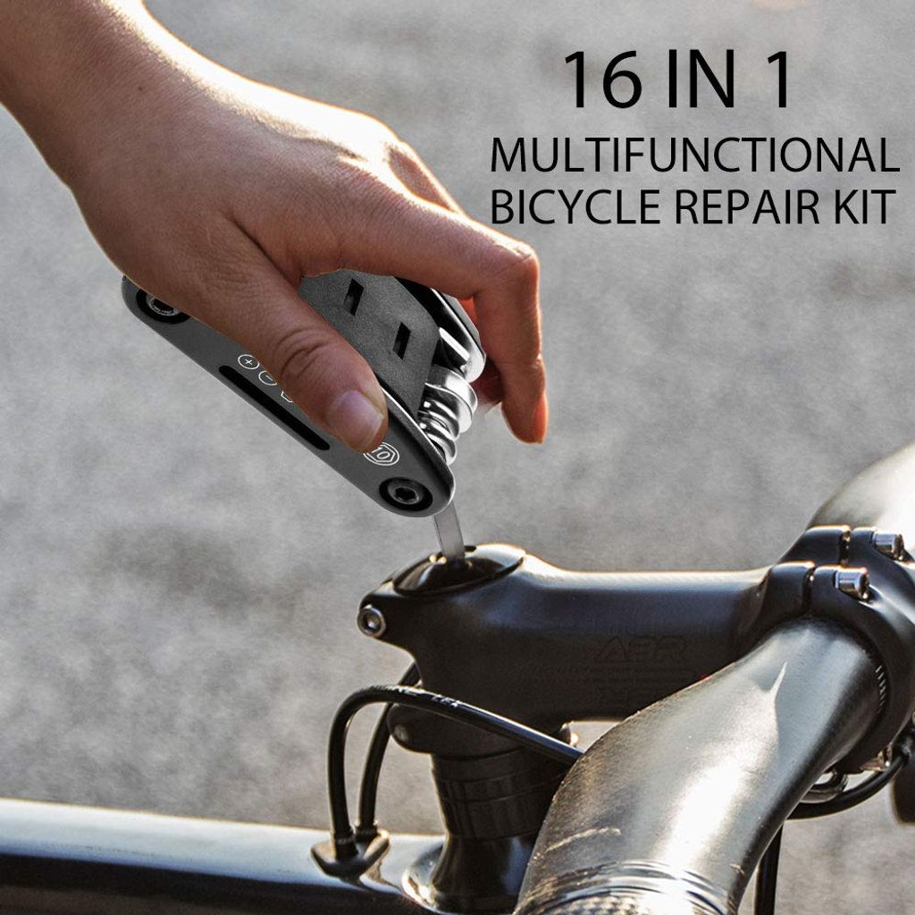 16 in 1 Multitool Fahrrad Werkzeug Reparatur Set Reifenheber und Fahrradflicken 