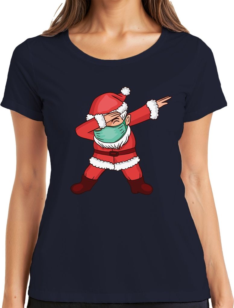 Dabbing Santa Covid Maske - Weihnachten Weihnachtsgeschenk Christmas Damen T-Shirt, Navy, XL