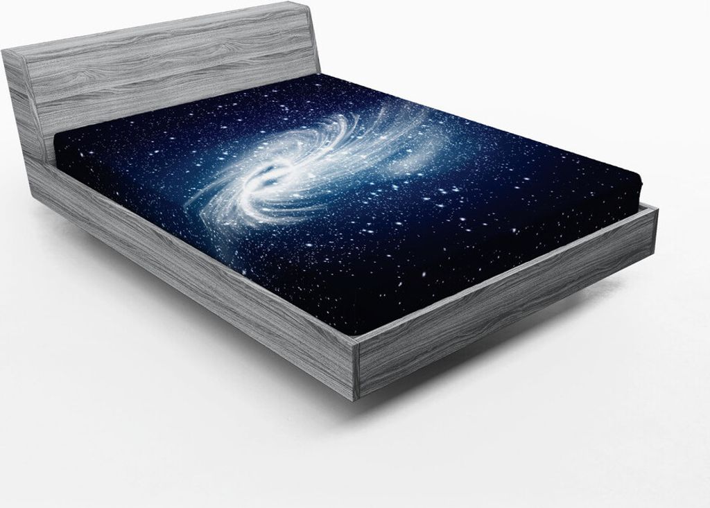 ABAKUHAUS Weltraum Spannbetttuch, Spiral Galaxy Bild Space Und Sternen Celestial Cosmos Expanse Universe Modern, 90 x 200 cm, Weiß