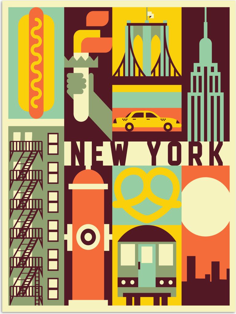 MuchoWow Poster New York - Brücke - Hotdog 30x40 cm - Wandplakat - Poster Kinderzimmer