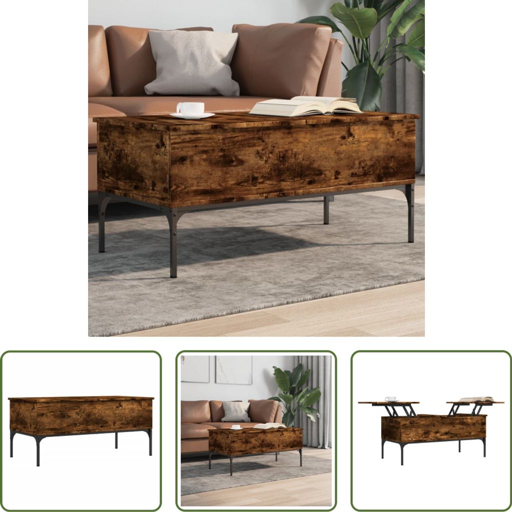 The Living Store Couchtisch Räuchereiche 100x50x45 cm Holzwerkstoff und Metall