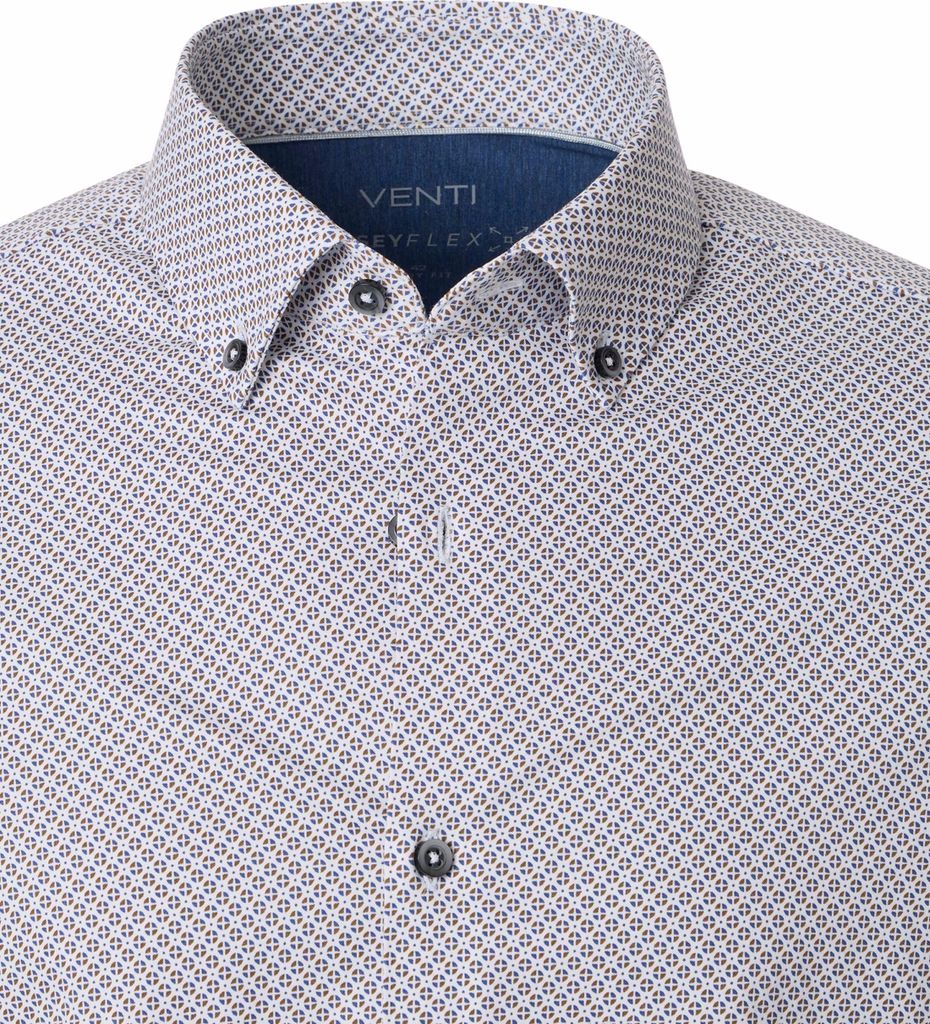 VENTI Herren Businesshemd Langarm Button-Down Modern-Fit Jerseyflex Braun gepunktet 41