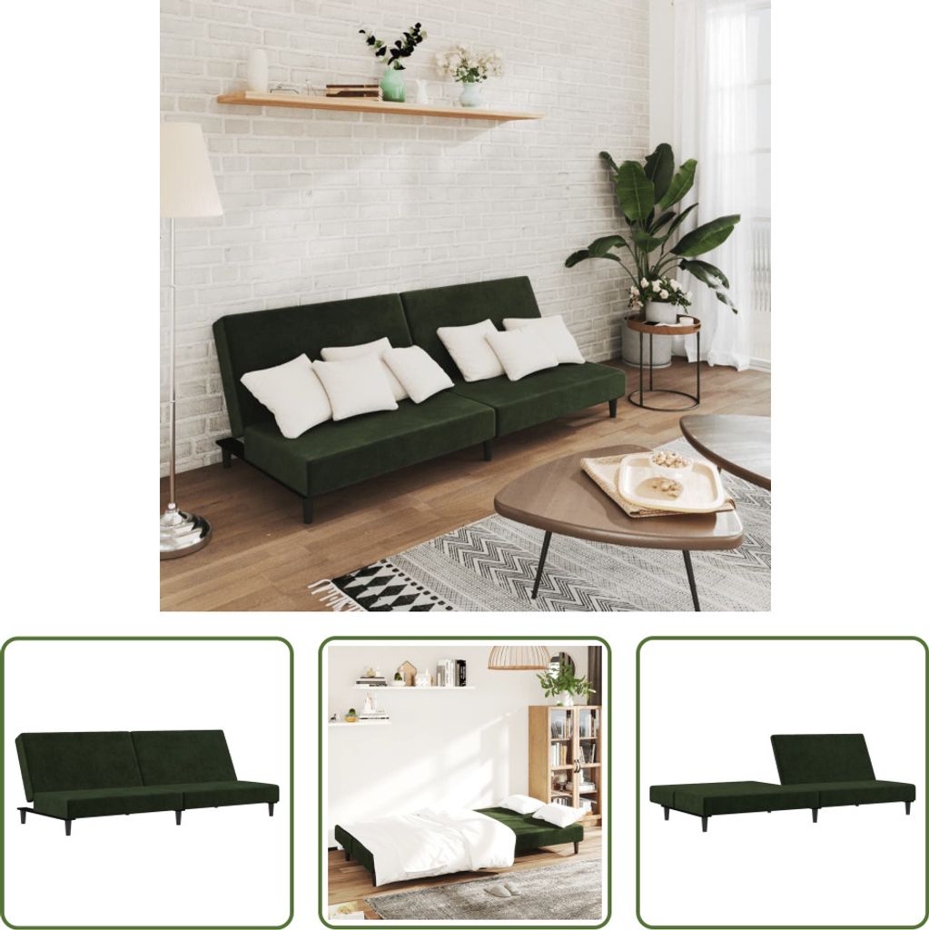 The Living Store Schlafsofa 2-Sitzer Dunkelgrün Samt