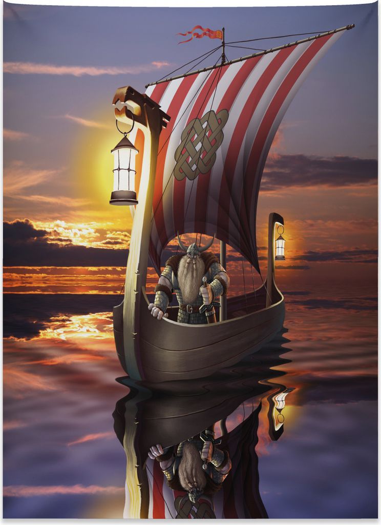 Abakuhaus Wikinger Wandteppich, Barbarischer Krieger-Druck aus Weiches Mikrofaser Stoff Kein Verblassen Klare Farben Waschbar, 110 x 150 cm, Mehrfa...