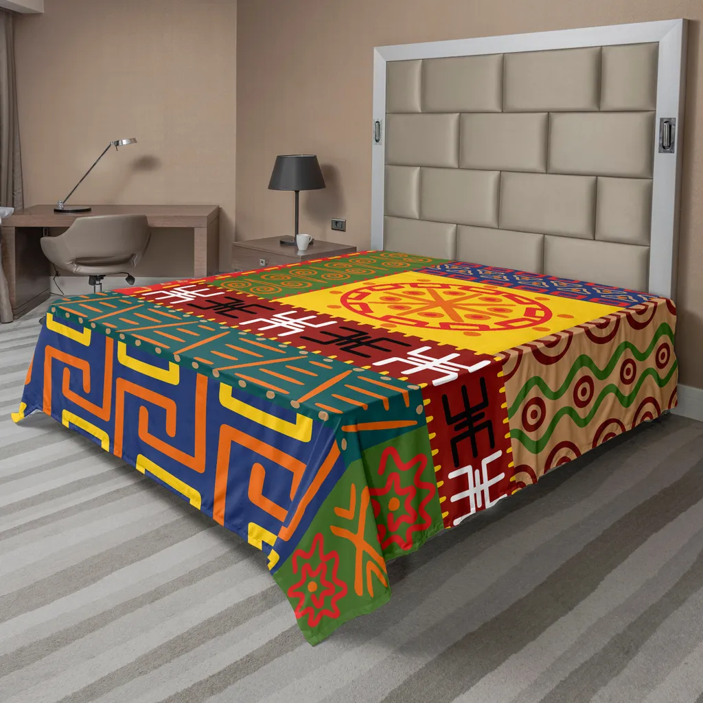 Drap plat doux anti-froissement motifs ethniques 275x260 cm africain