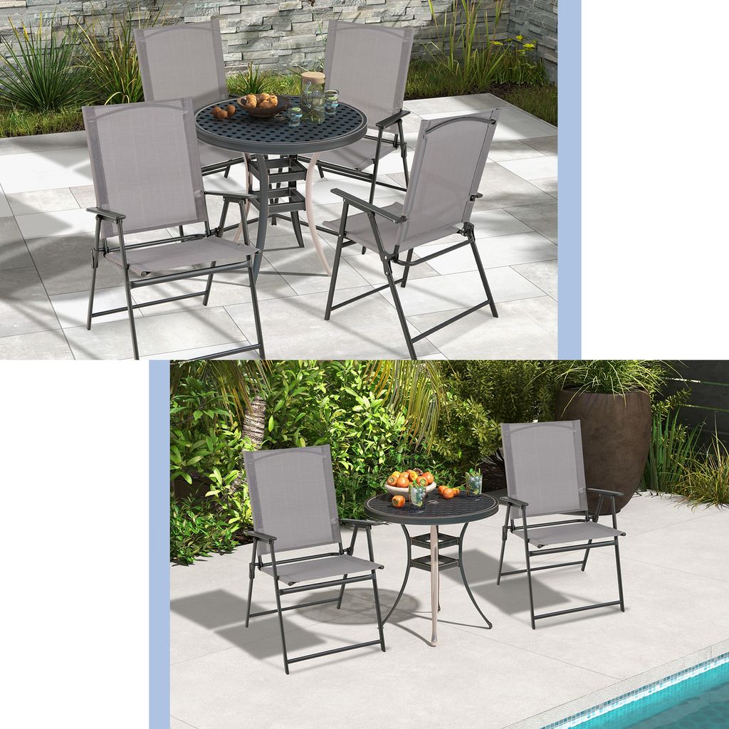 Lot De 2 Chaises Pliantes SPRINGOS – Avec Accoudoirs, Métal Et Polyester Beige, 49,5×52,5×61 Cm
