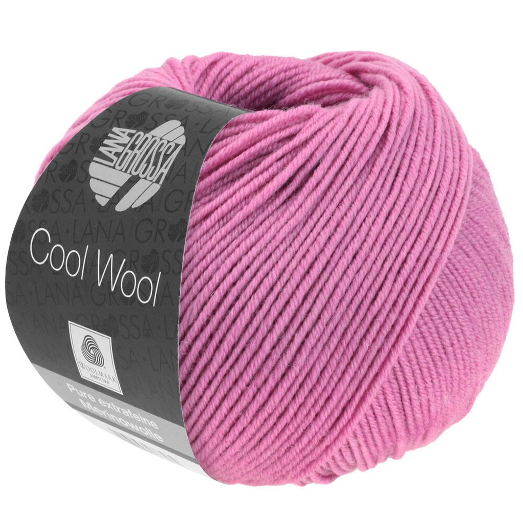 A ball of pink yarn with a label.
