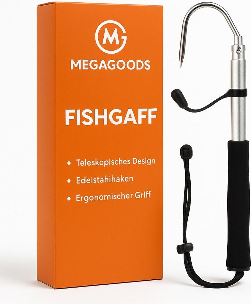 Teleskop Fischgaff Edelstahl 120 cm für Eis und Meeresangeln DE.