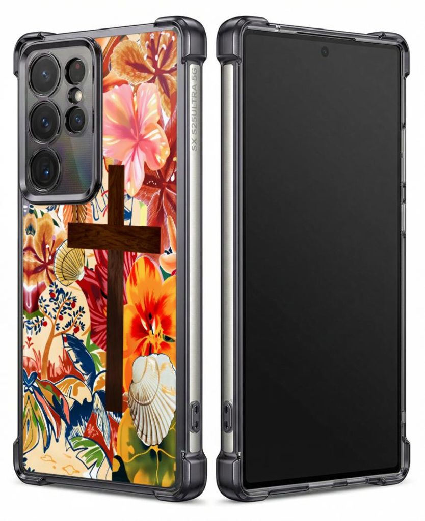 Personalisierte Hülle mit Bild für Samsung Galaxy S23 Elektroplattiert TPU Stoßdämpfer Handyhülle mit Florales Kreuzmuschelmuster-Design