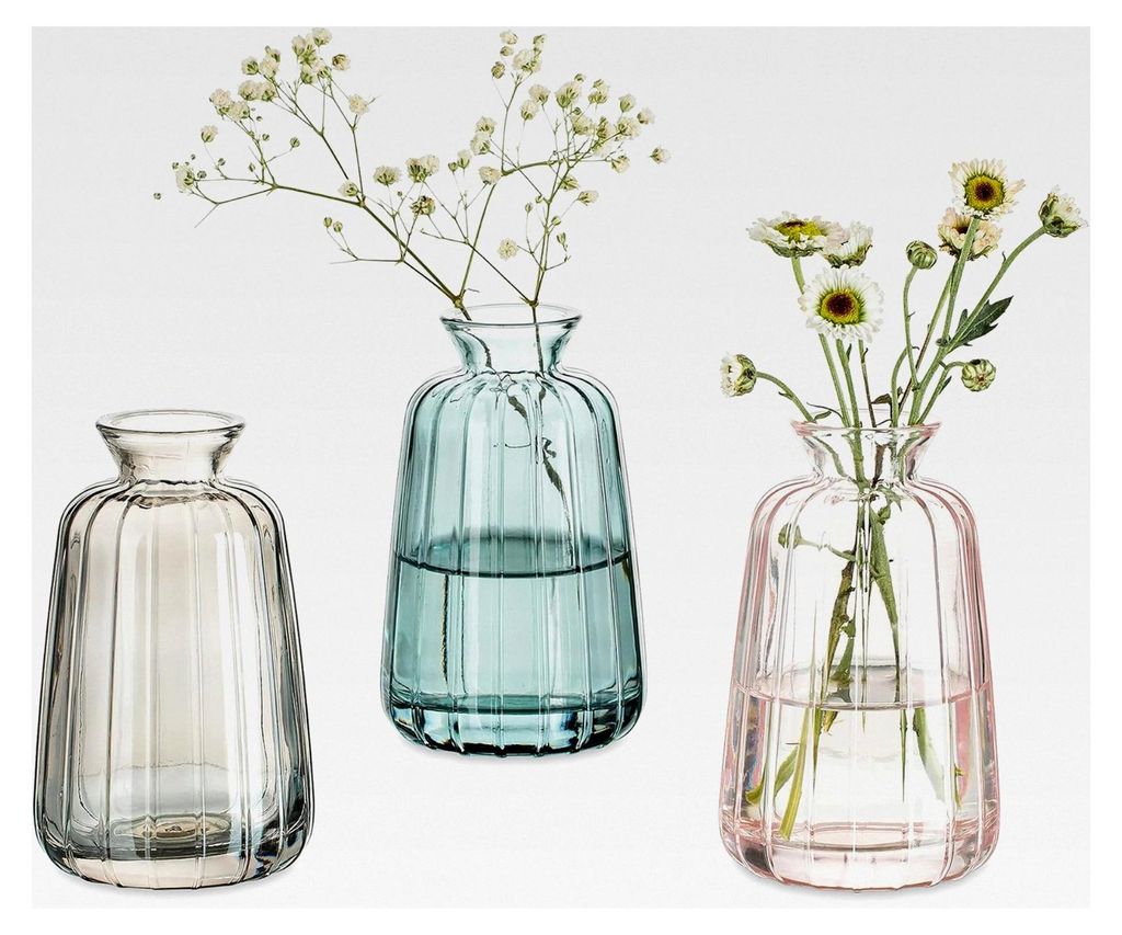 Kleine Vasen für Hochzeits-Tischdekoration im Vintage-Stil, 3-teiliges Set aus modernen Glasvasen für Blumen, schlanke hydroponische Vasen in Gr...