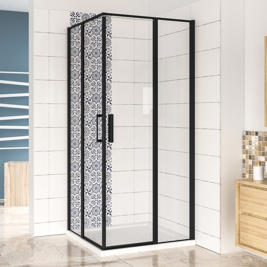 80x100x185cm Nano+ESG Glas Schwingtür Eckeinstieg schwarze Produktbild 